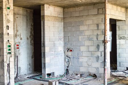 Walls of brick in the new apartment before full repairsの写真素材