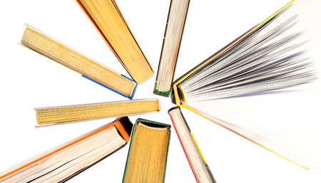 Different books are in star form with a top view on a white background