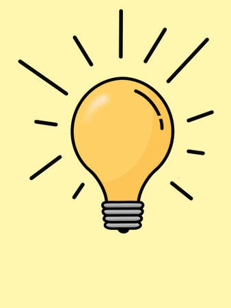 Hand drawn light bulb with lighting rays on yellow background. Business, idea, brainstorm concept.の写真素材