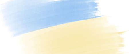 Painted yellow-blue Ukrainian flag isolated on white background. Independence war in Ukraine. russian invasion in Ukraine.の写真素材