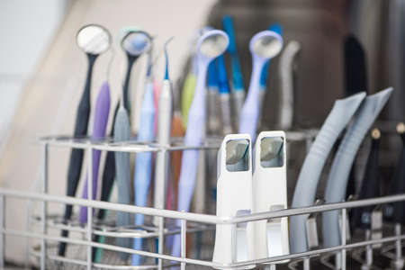 Surgical and dental instruments at medical washing machine and autoclave for sterilising. Medical hygiene for using equipments.の写真素材