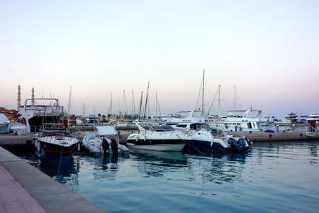 Beautiful architecture of Hurghada Marina at dusk in Egyptのeditorial素材