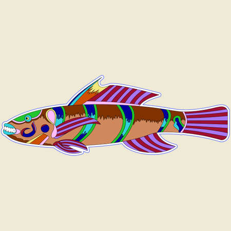 Multi-colored monster fish with one big spike on the back, vectorのイラスト素材