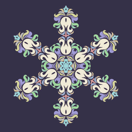 Snowflake - Mandala in pressed rose color on Eclipse background. Ornament for Christmas end New Year card winter design.のイラスト素材