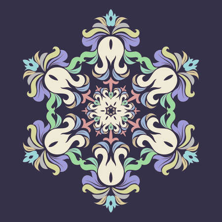 Snowflake - Mandala in pressed rose color on Eclipse background. Ornament for Christmas end New Year card winter design.のイラスト素材