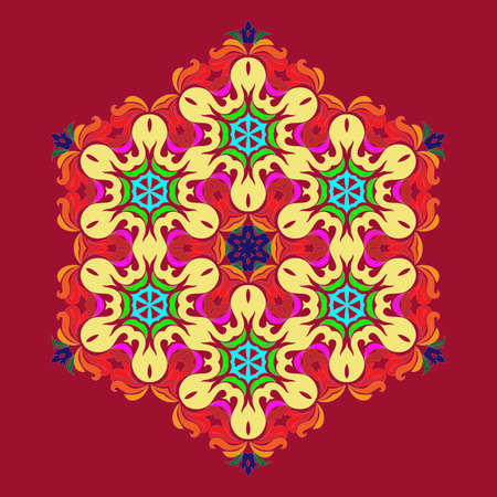 Snowflake - Mandala on Jester Red background. Ornament for Christmas end New Year card winter design.のイラスト素材