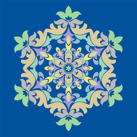 Sophisticated snowflake design element on Princess Blue background. Line structure minimal vector decor. Set mandala style Christmas or New Year snowflake.のイラスト素材