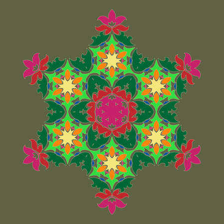 Sophisticated snowflake design element on Terrarium Moss background. Line structure minimal vector decor. Set mandala style Christmas or New Year snowflake.のイラスト素材
