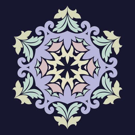 Isolated vector illustration. Abstract floral decor. Ornate six point star or mandala with vintage motifs. Used such fashionable colors Jester Red, Pressed Rose, Sweet Cornのイラスト素材