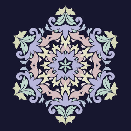 Isolated vector illustration. Abstract floral decor. Ornate six point star or mandala with vintage motifs. Used such fashionable colors Jester Red, Pressed Rose, Sweet Cornのイラスト素材