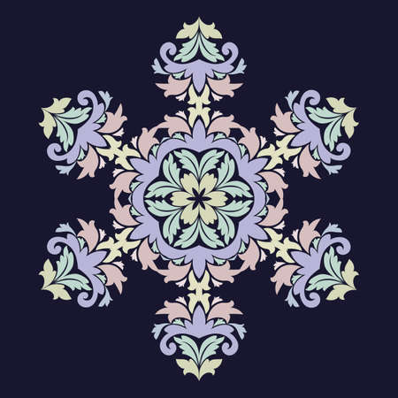 Isolated vector illustration. Abstract floral decor. Ornate six point star or mandala with vintage motifs. Used such fashionable colors Jester Red, Pressed Rose, Sweet Cornのイラスト素材