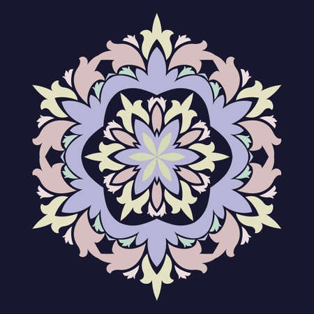 Isolated vector illustration. Abstract floral decor. Ornate six point star or mandala with vintage motifs. Used such fashionable colors Jester Red, Pressed Rose, Sweet Cornのイラスト素材