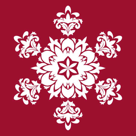 Snowflakes background. Used such fashionable colors: Jester Red, Pressed Rose, Sweet Corn. Vector illustration Flat design with abstract snowflakes isolated on red background.のイラスト素材