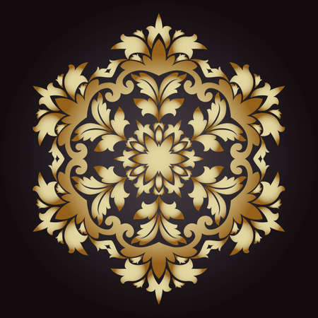 Mandala snowflake gold, tribal vintage background with a medallion. Pattern with abstract art flower for yoga. Bohemian decorative element, henna design, vector retro circle ornamentのイラスト素材