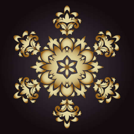 Mandala snowflake gold, tribal vintage background with a medallion. Pattern with abstract art flower for yoga. Bohemian decorative element, henna design, vector retro circle ornamentのイラスト素材