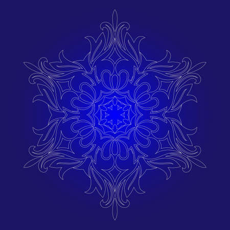 Isolated outline of the ornament in the form of a mandala. Vintage mandala, elements in floral style. Oriental mandala pattern, vector illustration on blue backgroundのイラスト素材