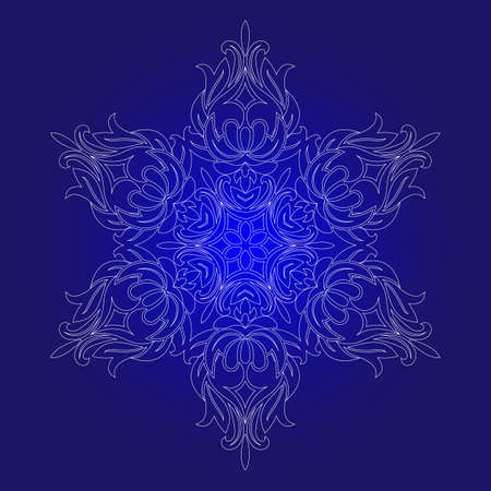 Isolated outline of the ornament in the form of a mandala. Vintage mandala, elements in floral style. Oriental mandala pattern, vector illustration on blue backgroundのイラスト素材