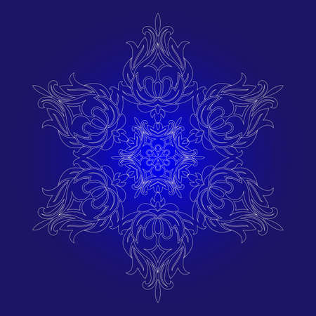 Isolated outline of the ornament in the form of a mandala. Vintage mandala, elements in floral style. Oriental mandala pattern, vector illustration on blue backgroundのイラスト素材