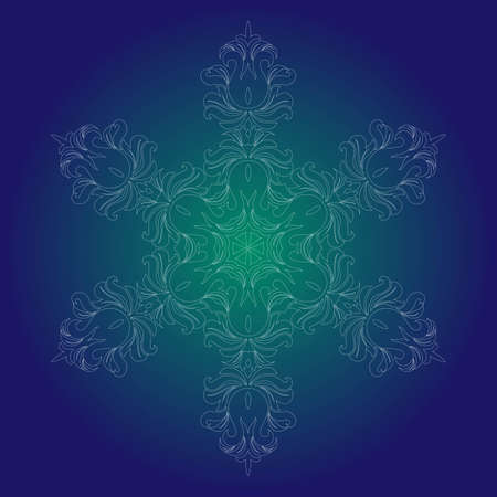 Isolated outline of the ornament in the form of a mandala. Vintage mandala, elements in floral style. Oriental mandala pattern, vector illustration on blue backgroundのイラスト素材
