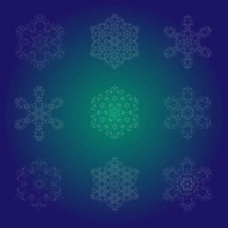 Isolated outline of the ornament in the form of a mandala. Vintage mandala, elements in floral style. Oriental mandala pattern, vector illustration on blue backgroundのイラスト素材