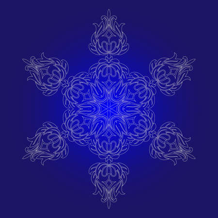 Isolated outline of the ornament in the form of a mandala. Vintage mandala, elements in floral style. Oriental mandala pattern, vector illustration on blue backgroundのイラスト素材