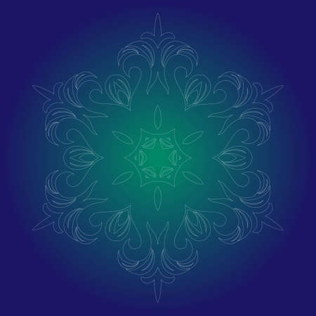 Isolated outline of the ornament in the form of a mandala. Vintage mandala, elements in floral style. Oriental mandala pattern, vector illustration on blue backgroundのイラスト素材
