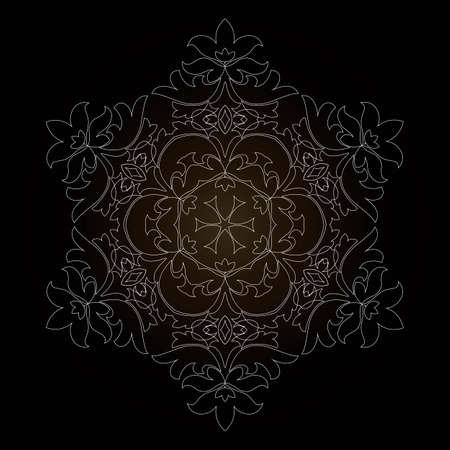 Isolated outline of the ornament in the form of a mandala. Vintage mandala, elements in floral style. Oriental mandala pattern, vector illustration on blue backgroundのイラスト素材