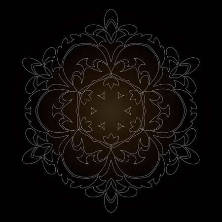Isolated outline of the ornament in the form of a mandala. Vintage mandala, elements in floral style. Oriental mandala pattern, vector illustration on blue backgroundのイラスト素材