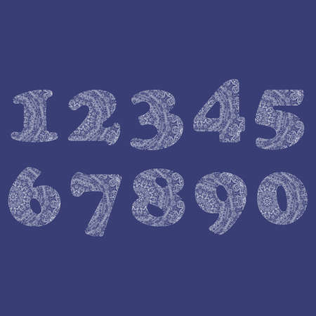 Handwritten number 2019 patterned with zen-tangle shapes, isolated on white. Handwritten font 2019 for decorate calendar, banner, poster, invitation, new year card, adult coloring book. eps 10のイラスト素材