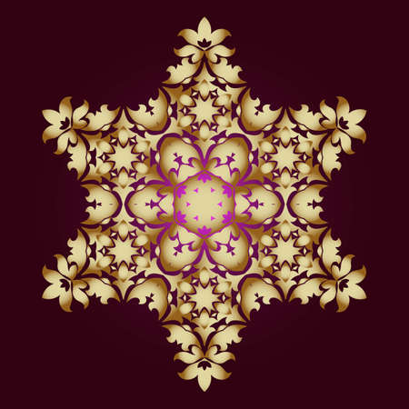 Golden ornament element in the form of a mandala. Ancient mandalas, elements of the mandala. Oriental pattern with mandala, vector illustration on dark backgroundのイラスト素材