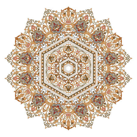 Hex repeating pattern with intricate pattern. Flower with six patterned petals. Mandala.のイラスト素材