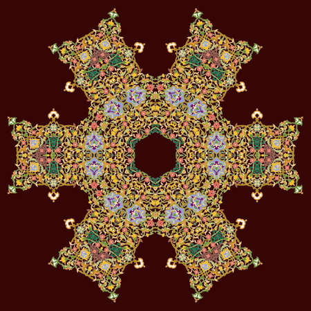 Hex repeating pattern with intricate pattern. Flower with six patterned petals. Mandala.のイラスト素材