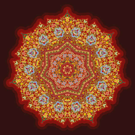 Seven-pointed star mandala or snowflake pattern in watercolor flower style
