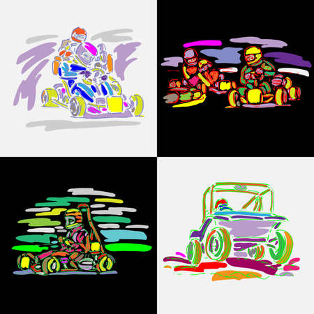 Cart racing in watercolor outline style. Sketch. Sailing regattaのイラスト素材
