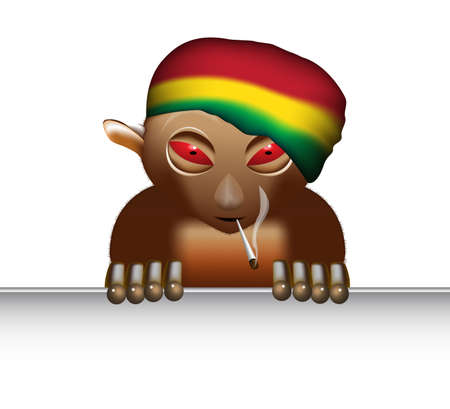 Tarsier looking from the bottom with red eyes and cigarette in mouthのイラスト素材