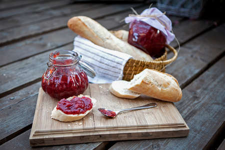 Baguette with strawberry jam