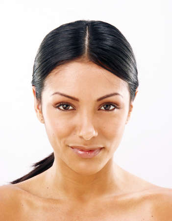 Beautiful young latin woman on white backgroundの写真素材