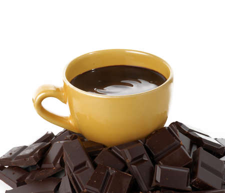 Chocolate beverage surrounded by chocolate bars