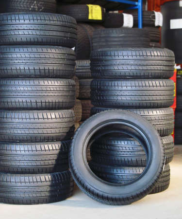 Stacks of car rubber tires