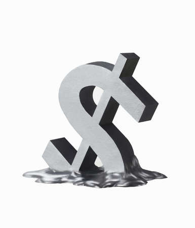 Melting dollar sign on white backgroundの写真素材