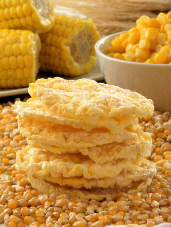 Corn cookies, corncobs and maizeの写真素材