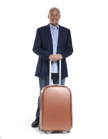 Senior man with luggage bagの写真素材