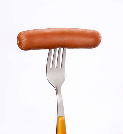 Sausage on a forkの写真素材