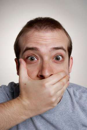 Caucasian man with surprised expressionの写真素材