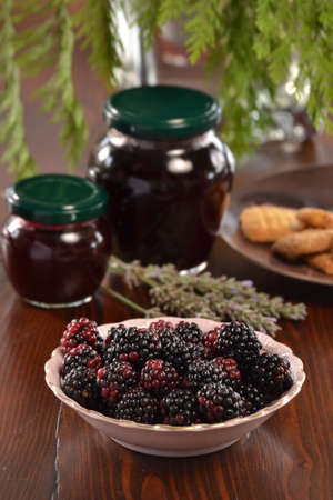 Fresh blackberry and bottle jam.
