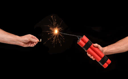 Lighting on a dynamite stick.の写真素材