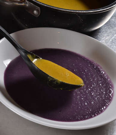 Vegetable soup in plateの写真素材