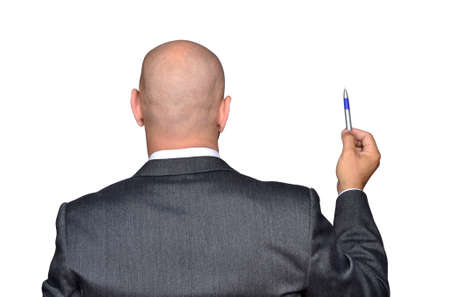 Back view from a businessman holding a penの写真素材