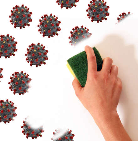 Coronavirus disinfection prevention clean sponge concept.