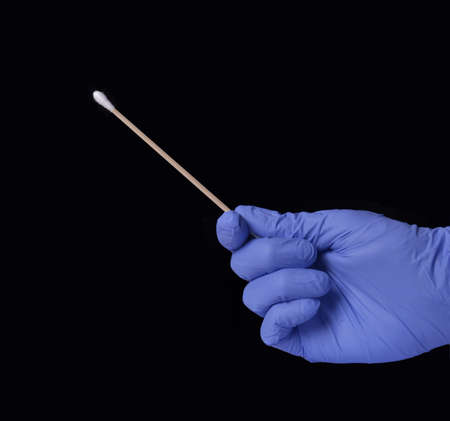 Virus DNA cotton swab wipe saliva test medic handの写真素材